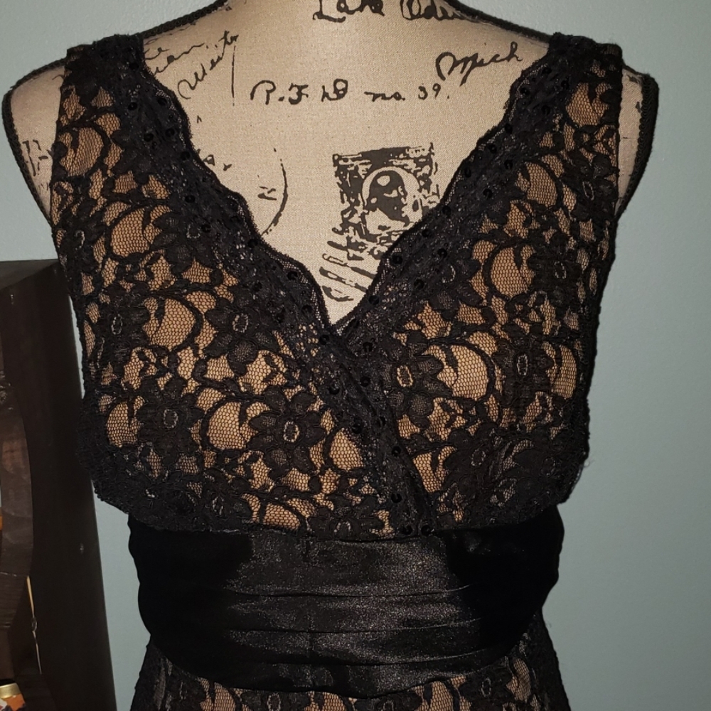 S.L. Fashions Lace Overlay Sequins A-line Dress - Picture 2 of 8